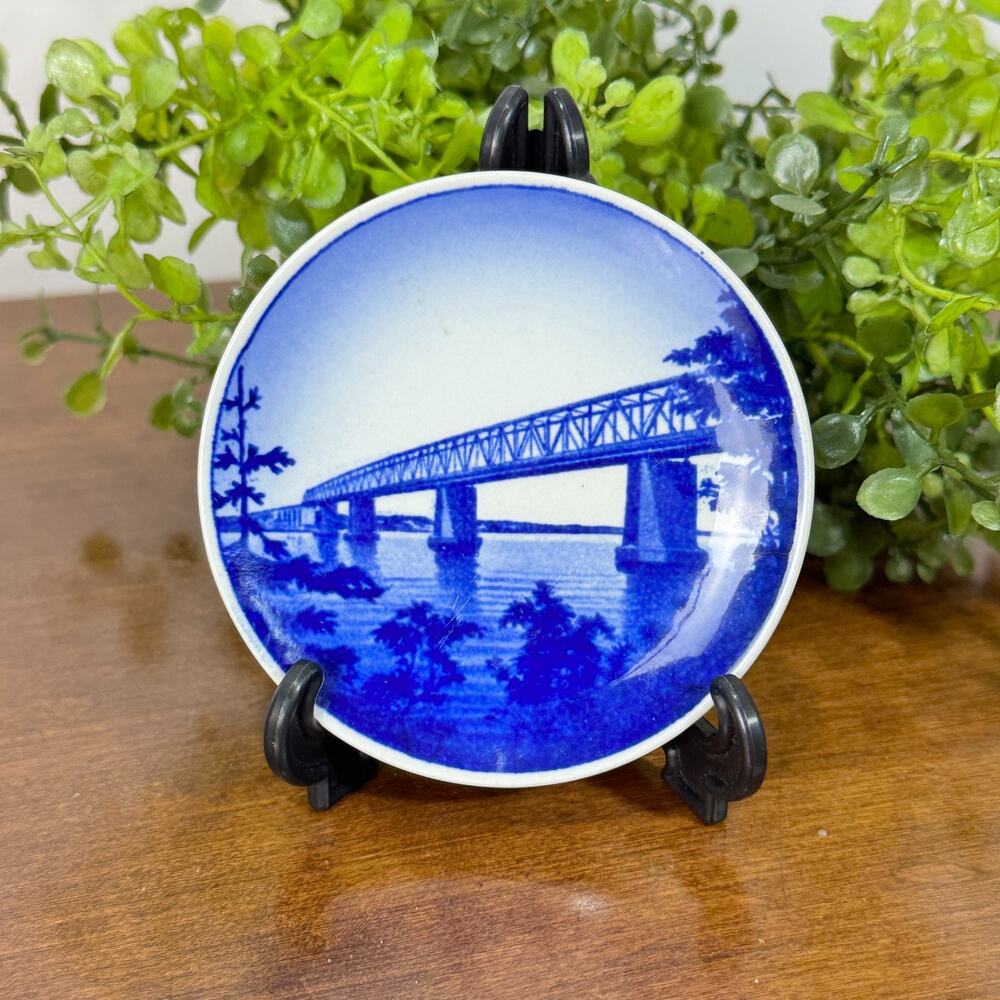 Vintage Royal Copenhagen Denmark Butter Pat 3" Plate Blue White Bridge